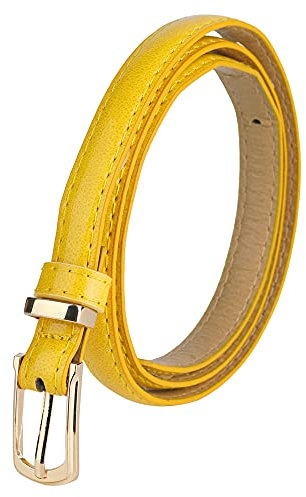 sourcing map Dame Einzeln Pin Schnallle schlank Patent PU Taille Gürtel gelb einstelllbar