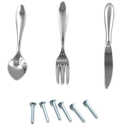 Preamer - Poignée créative en alliage de zinc chrome pour armoires de cuisine - Poignée à traction en forme de cuillère, fourchette, couteau - Pour placard, armoire, tiroir