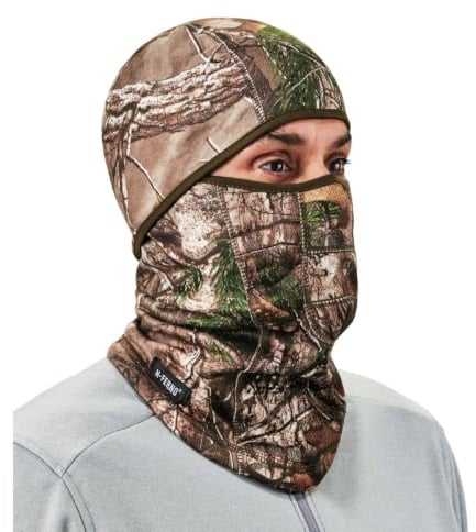 Ergodyne - 16833 N-Ferno 6823 Sturmhaube, Skimaske, windabweisende Camouflage-Gesichtsmaske, aufklappbares Design zum Tragen als Halstuch, Realtree Camouflage, Einheitsgröße