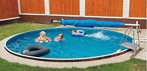 Aqua-World - Piscina rotonda fuori terra in acciaio, autoportante, in legno di raso, disponibile in due diverse misure (3,7 x 1,1 m)