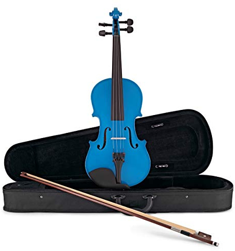Student Full Size Violin by Gear4music, Blue | For Students Aged 11 and Above, Solid Spruce Top and Maple Back, Elegant Jujube Tuners, Bow, Rosin and Case Included