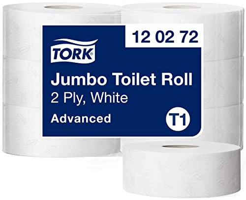 Tork Jumbo Two Ply Toilet Paper Rolls Compatible with T1 Jumbo Toilet System, Pack of 6 Rolls (6 x 1800 Sheets)