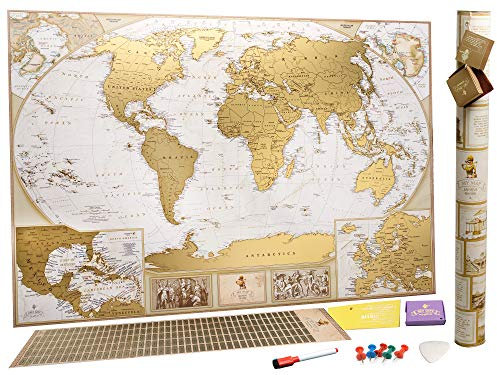 Große Deluxe Rubbel-Weltkarte – Karte zum Rubbeln – Sie können 10 000 Städte und Orte markieren (Antike)