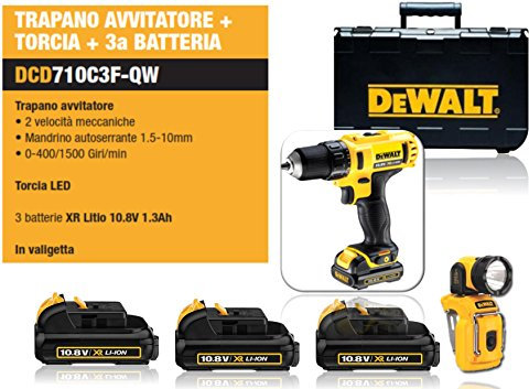 Taladro atornillador + linterna + 3 A batería dcd710 C3 F-qw Dewalt