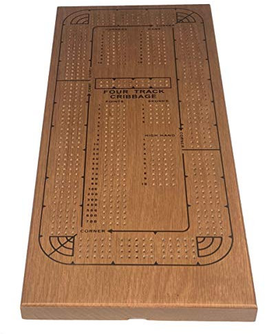 Cribbage Board: 4-Track Medium Stained Solid Oak