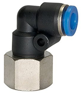 Racor en L Blaue Serie, giratorio, Rc 1/8 i., para manguera de diámetro exterior de 4 mm, presión de trabajo máx. 15 bar, plástico/MS vern.