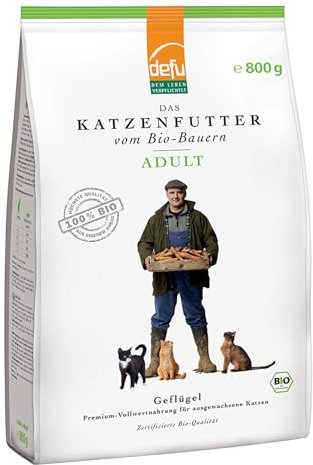 defu Katzenfutter | 1 x 800 g | Adult Bio Geflügel Trockenfutter | Premium Bio Alleinfuttermittel für Katzen