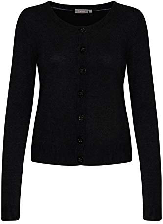 fransa FRZUVIC Damen Strickjacke Feinstrick Cardigan Strickcardigan mit tiefem Rundhalsausschnitt und Knopfleiste, Größe:S, Farbe:Black (60096)