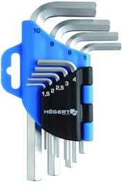 Högert L-Key Hex Hexagon Allen Key Set 9-Piece 1.5 – 10 mm