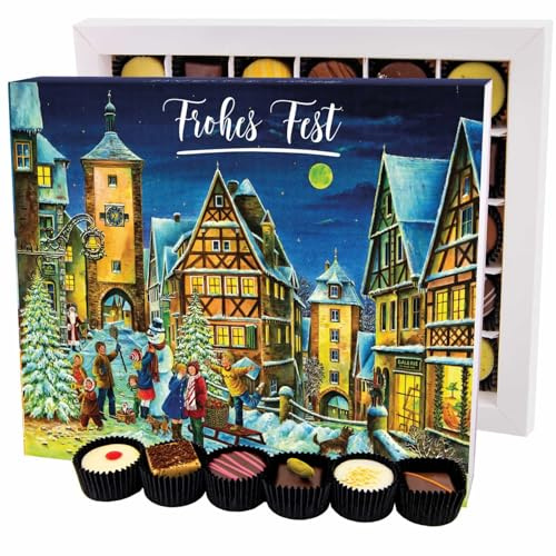 Hallingers Genuss Manufaktur Pralinen Weihnachts-Geschenk - ohne Alkohol, handmade aus Confiserie-Edelkakao in wertiger XXL-Geschenkbox Frohes Fest Sno..., Weihnachten für Frauen Männer