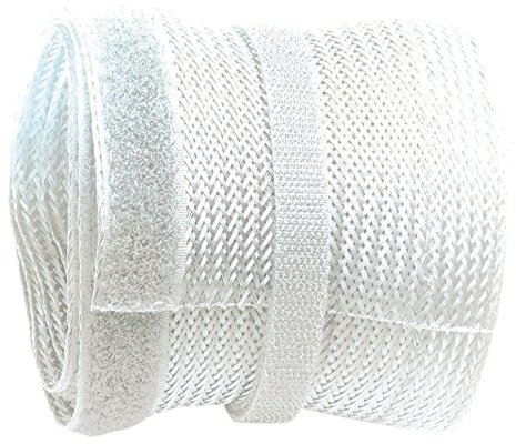 RICOO Kabelkanal Weiß 1000cm lang x 8,5cm breit Z9085W-10 Kabelschlauch wiederverschließbar mit Klettverschluss Kabelführung Kabelmanagement