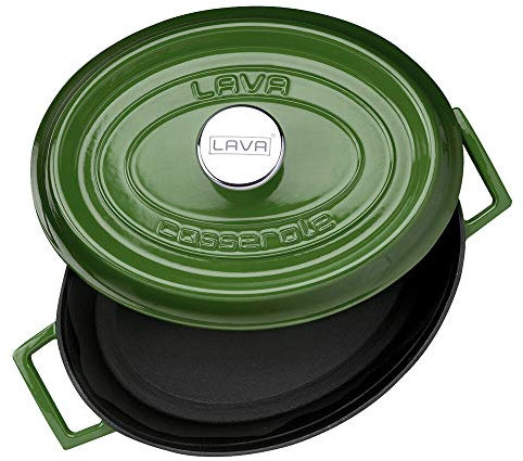 LAVA - Cocoette Ovale en Fonte émaillée avec Couvercle - 23 x 29 cm - Vert