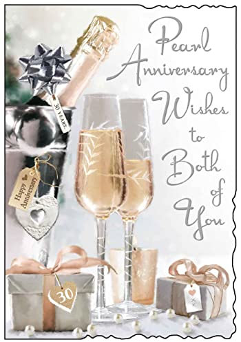 Jonny Javelin Pearl 30th Wedding Anniversary Card - Champagne Glasses 9 x 6.25