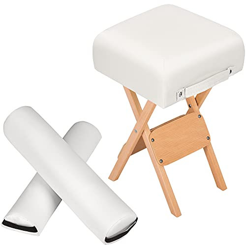 tectake® Massage Liege Zubehör Hocker mit Lagerungsrolle, Sitzhocker mit Halbrolle + Vollrolle für Massageliege - weiß