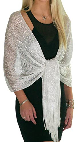ShineGlitz Schals und Wraps für Abendkleider, Elegante Damenschals für Abendgarderobe, Weiß Metallic, Einheitsgröße