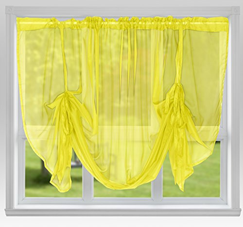John Aird Voile Tie Blind Curtain Panels 87 Wide x 54 Drop (Yellow)