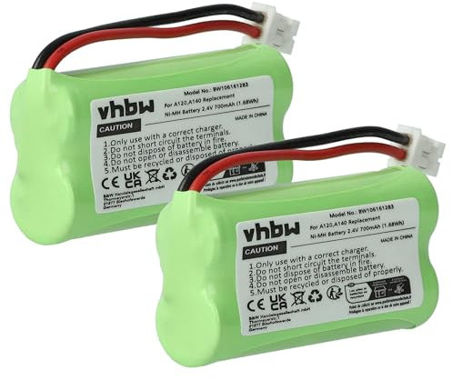 vhbw 2x batteria compatibile con Siemens Gigaset A260 Trio, A265, A345 telefono fisso cordless (700mAh, 2,4V, NiMH)