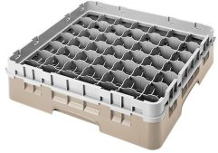 Cambro Camrack Beige 49 Compartments Max Glass - Height 92mm | Protects delicate glasses during heavy-duty commercial washing, with an open-profile design for rapid drying.