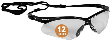 Jackson Safety V30 Nemesis Schutzbrille (25676), transparent mit schwarzem Rahmen, 12 Paar/Etui