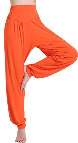 HOEREV Super weiche Modal Spandex Harem Yoga Pilates Hosen, Gr.-Large,Orange