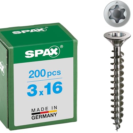 SPAX Universalschraube aus Edelstahl rostfrei A2, 3,0 x 16 mm, 200 Stück, T-STAR plus, Senkkopf, Vollgewinde, 4CUT, 1197000300163, 2147483647