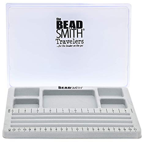 The Beadsmith Mini Bead Board - Grey Flocked, 4 Straight Channels, 5 Recessed Compartments, 7.75 x 11.25 inches, Design Boards for Creating Bracelets, Necklaces and Other Jewelry