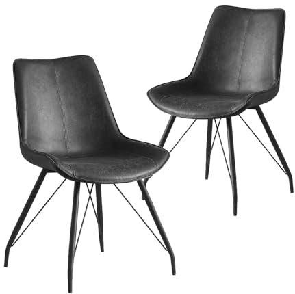 B&D home Esszimmerstühle MATS 2er Set, Polsterstuhl Küchenstuhl Metallbeine für Küche, Wohnzimmer, Esszimmer, Büro, Industrial modern Design, Wildleder Optik Anthrazit, 11122-ANTR-2