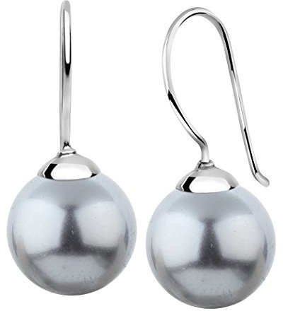 Nenalina Ohrringe Silber 925 Damen Ohrhänger mit Glas Perlen 12 mm Grau