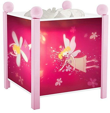 Trousselier - Elfen Prinzessin - Nachtlicht - Magische Laterne - Ideales Geburtsgeschenk - Farbe Holz rosa - animierte Bilder - beruhigendes Licht - 12V 10W Glühbirne inklusive - EU Stecker