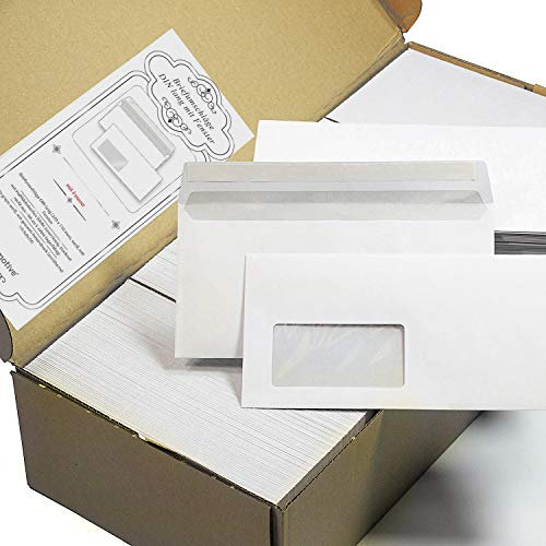 PREMIUM 1.000 Briefumschläge DIN lang Mit Fenster - Kein Austrocknen bis 5 Jahre - Mit Haftklebestreifen 220 x 110 mm, 80 g/qm