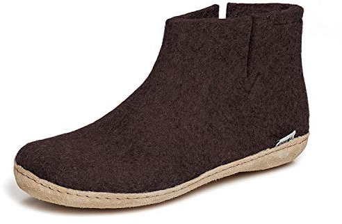 Glerups Filz Hausschuhe für Damen und Herren (Größe 43) | Komfortable Hausstiefel Mit Weicher Ledersohle | Filzstiefel für Winter