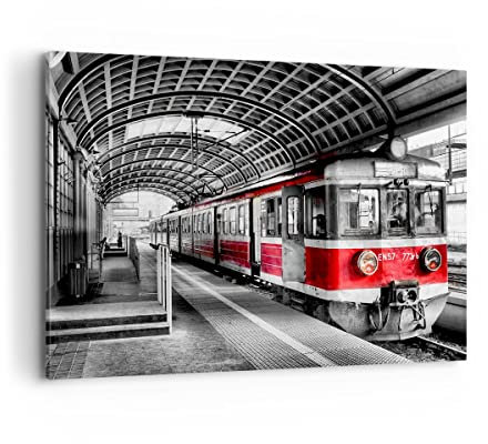 Wandbilder Dekoration Wohnzimmer Bahn Bahnhof Zug Transport Bilder auf Leinwand 120x80cm Leinwandbild Schlafzimmer Küche Deko Wand Kunstdruck Art Groß XXL Wanddeko Bild Wall Decor Canvas AA120x80-2558