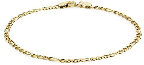 CARISSIMA Damen 9k (375) Gelbgold Hollow 2.2mm Diamantschliff Figaro Kettenarmband 19cm/7.5zoll 1.25.0102