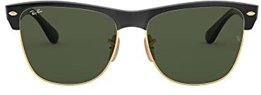 Ray-Ban Unisex Clubmaster Oversized Sonnenbrille, Schwarz (Gestell: schwarz, Gläserfarbe: grün klassisch, Umrandung der Gläser: Gold 877), Large (Herstellergröße: 57)