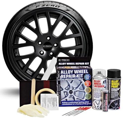E-TECH Motorsport Black Alloy Wheel Refurbishment Repair Professional Kit Ideal for Scuffs and Kerb Damage – Get a Professional finish