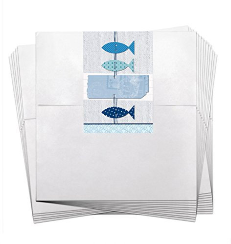 Logbuch-Verlag 25 kleine weiße Papiertüten 13 x 18 cm mit Sticker FISCHE blau maritim Geschenktüte Gastgeschenk Verpackung Taufe Kommunion