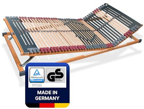7 Zonen Lattenrost Rhodos® KF, Kopf- und Fußteil verstellbar, 44 Leisten, Triokautschukkappen, Querholme BUCHE massiv, Mittelgurt, fertig montiert, TÜV/GS Gesichert Geprüft ID 1111212908, 80 x 220 cm
