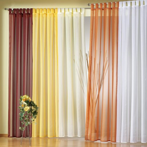 Gardine Vorhang Schlaufenschal transparent aus weichfliesendem Voile mit Effektstreifen in gelb HxB 245x130 cm leichte Anbringung an allen Gardinenstangen TOP Qualität …auspacken, aufhängen, fertig! Typ119