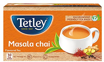 Tetley Masala Chai mit natürlichem Geschmack, schwarzer Tee, 50 Teebeutel, 100 g
