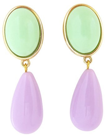 Leichte sehr große Ohr-Clips vergoldet Stein hell-grün mint Anhänger flieder lila tropfen-förmig Designer JUSTWIN Fashion Statement chic nobel