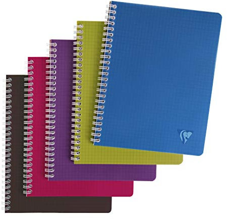 Clairefontaine 329725C Collection Linicolor Intensive Un Cahier à Spirale - 17x22 cm - 100 Pages Petits Carreaux - Papier Blanc 90 g - Couverture Polypro Transparent - Couleur Aléatoire