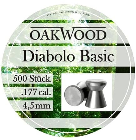 5 X 500 SCHUSS OAKWOOD Basic DIABOLOS- LUFTGEWEHRKUGELN - 4,5MM - Made IN Germany DRUCKLUFTWAFFEN IM KAL: 4,5 DIABOLO GEEIGNET