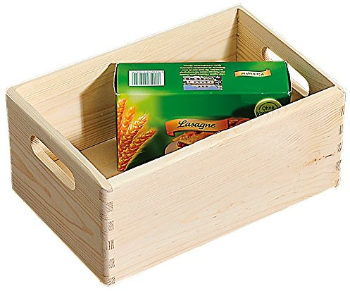 Kesper Allzweckkiste aus FSC®-zertifiziertem Kiefernholz – 30 x 20 x 14 cm – robust, stapelbar mit Tragegriffen, 69400, Braun