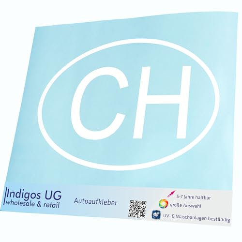 INDIGOS UG Auto Aufkleber Auto - 110x70 mm - Schweiz CH - weiß - Selbstklebender Sticker für Auto, Fenster, Bus oder LKW - UV-beständig & wetterfest