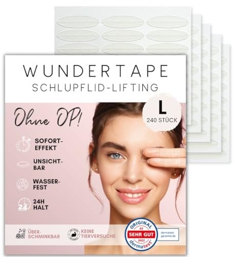 WUNDERTAPE Schlupflider Stripes Schlupflid Tape Streifen zum Augenlid-Lifting ohne OP (wasserfest, unsichtbar,24h halt, eyelid tape) Augenlid stripes unsichtbar (240 L)