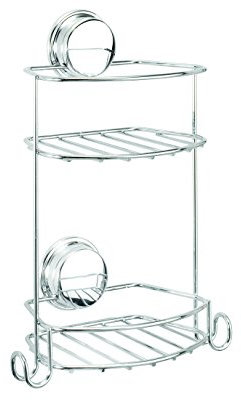 Croydex QM280541 Chrome Plated Mild Steel Rust Free Stick 'N' Lock Plus Adhesive or Screw Fix Compact Two Tier Storage Basket, Silver