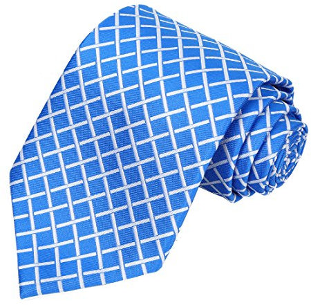 KissTies 160 cm extra lange Herren-Krawatte, kariert, gestreift, klassische Krawatte, inklusive Geschenkbox, Hellblau, Weiß, Einheitsgröße