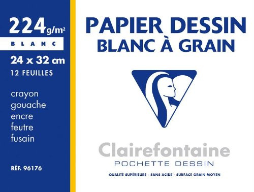 CLAIREFONTAINE 10, 12 Blatt, Dessin, gekörnt, 24 x 32 cm, 224 g, Weiß