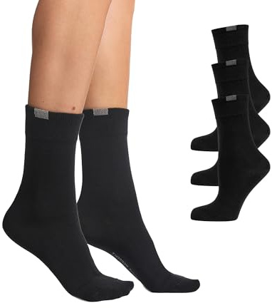 Nur Die 3er Pack Passt Perfekt Socken atmungsaktive Baumwolle einfarbig Komfortbund ohne drückende Naht Damen, schwarz, 39-42