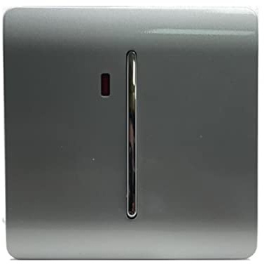 Trendi Easy to install Screwless Artistic Modern Glossy Double Pole Raised Profile 20 A 240V Tactile Chrome Single Switch with Neon Insert Platinum Silver -ART-WHS1SI